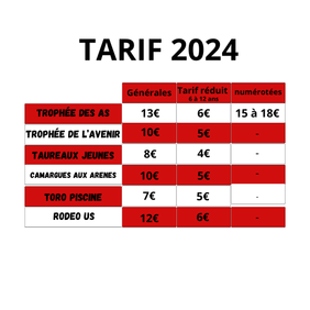 TARIFS 2024