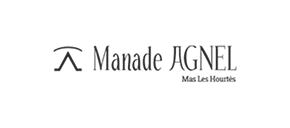 Logo stylisé et texte Manade JAGNEL, Mas Les Hourtes