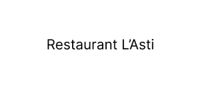 Texte noir indiquant le nom 'Restaurant L'Asti' sur un fond blanc simple.