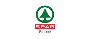 Logo officiel de l'enseigne SPAR France. Il se compose d'un sapin vert dans un cercle vert, du nom SPAR en rouge et de France en gris.